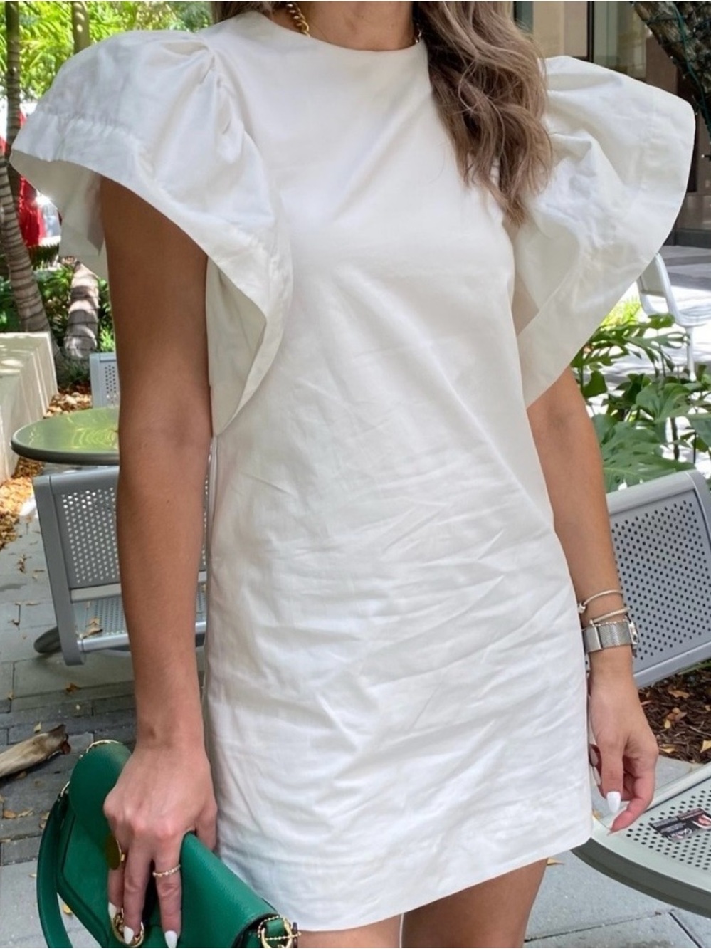Mable white poplin cotton flutter sleeve mini dress S